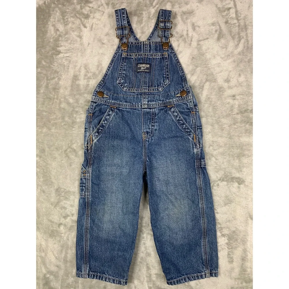 OshKosh Bgosh Vestbak Toddler Denim Carpenter Overalls 24 Months Blue Snaps Play